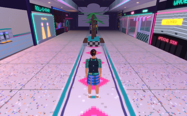 Starlight Mall '97: three arcade cabinets in a neon-lit hall