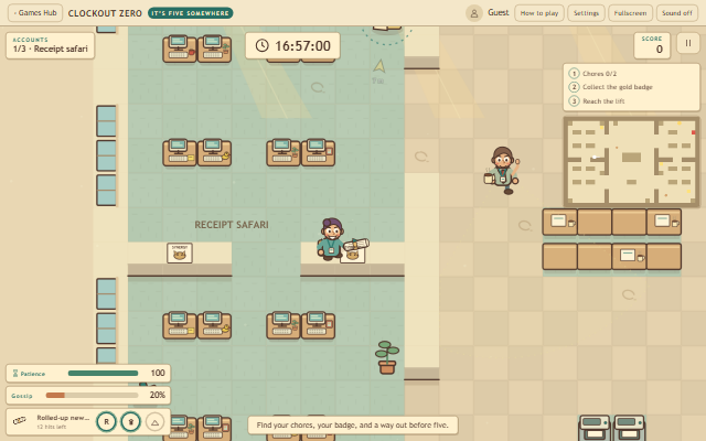 Clockout Zero: an office floor seen from above