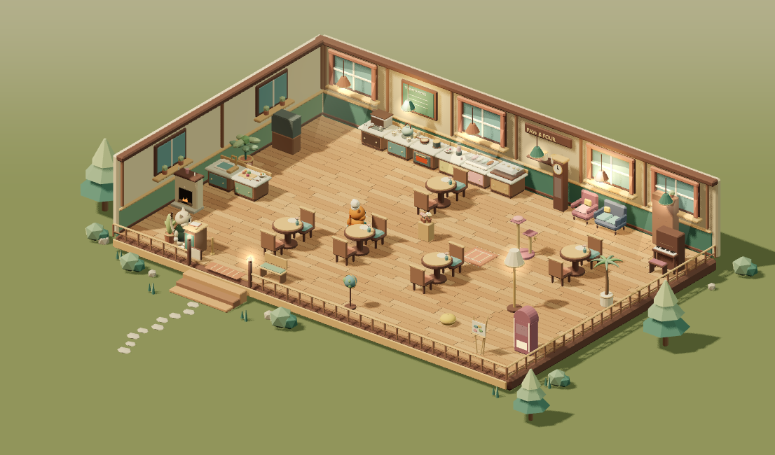 Paw & Pour: a cosy animal café floor plan